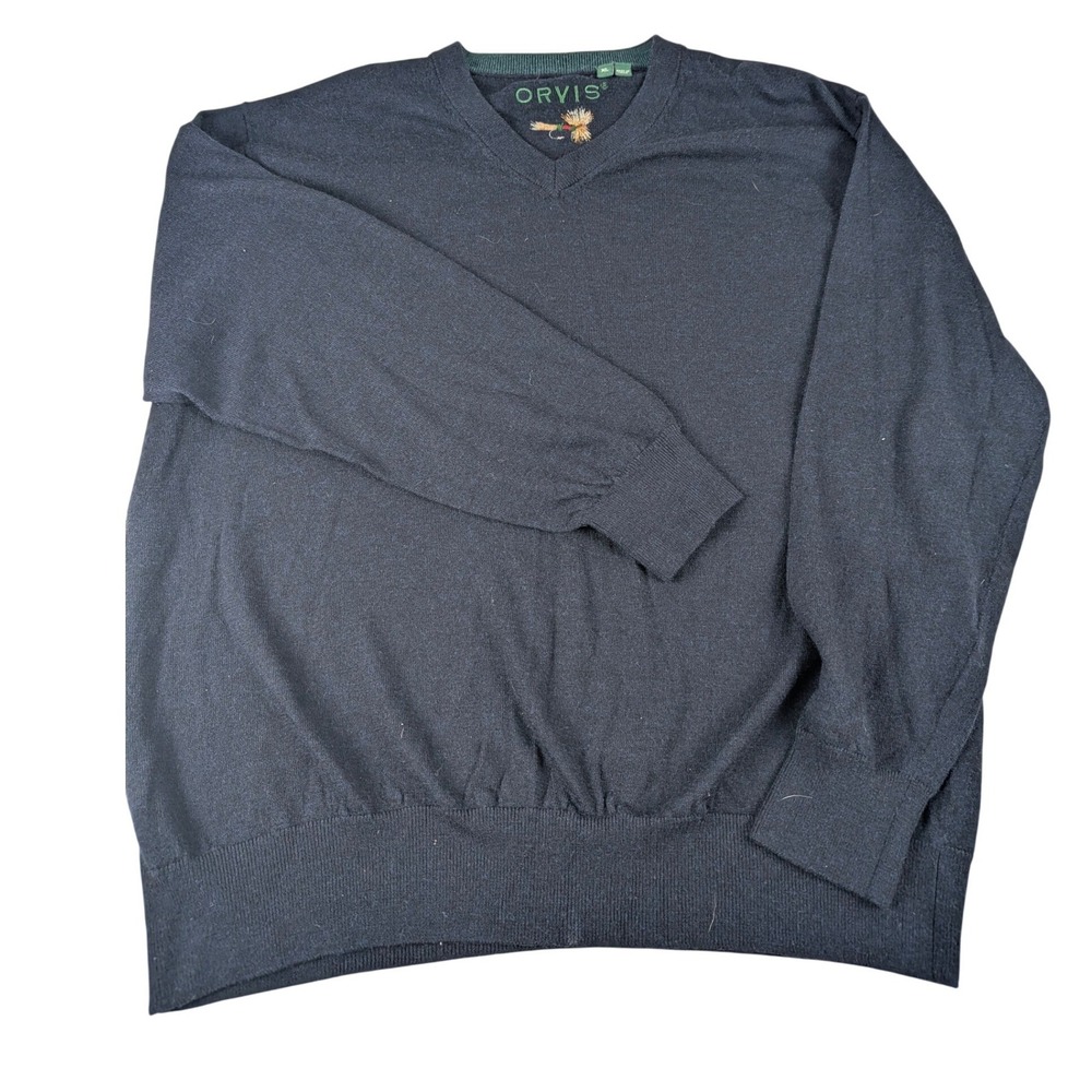 Orvis Mens Merino Wool Blend V-Neck Sweater Navy Blue‎ Fly Fishing Lure XL 3BG6